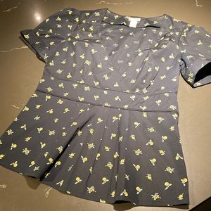 Anthropologie Black Blouse with Lemon Print